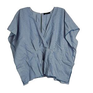 Piazza Sempione Boxy Ruffle Blouse Blue White Striped